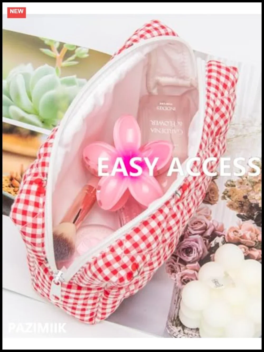 Quilted Cosmetic Bag Zipper Pouch Makeup Organizer Travel Essentials Polyester